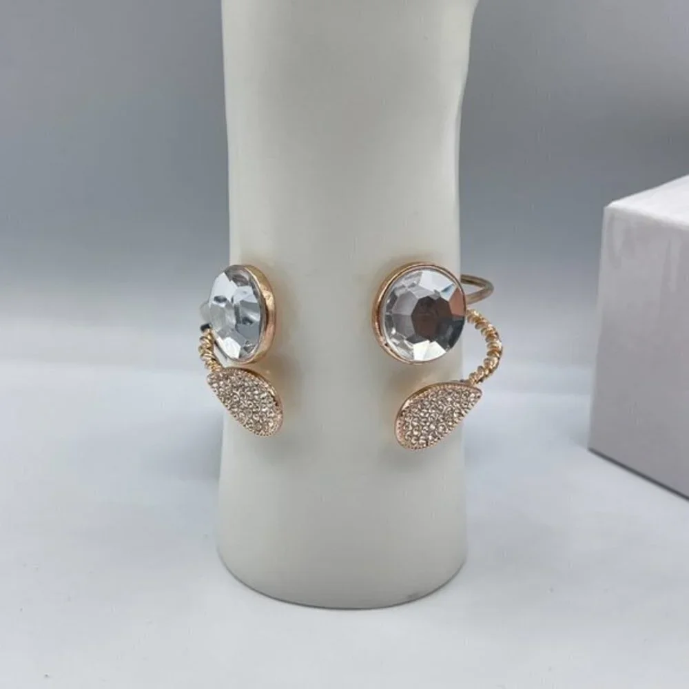G by Gennaro Gold Tone Diamond Open Cuff Bangle Bracelets